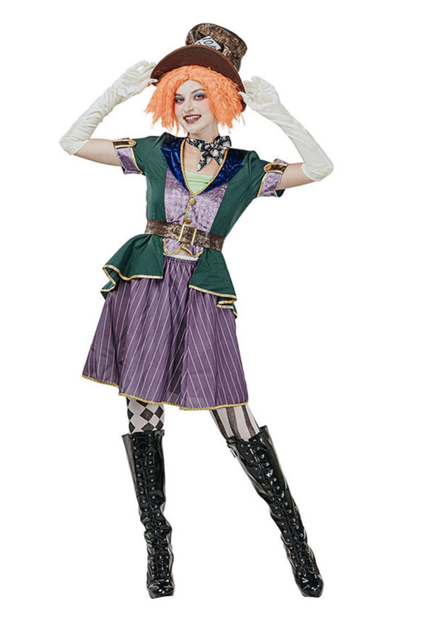MAD HATTER WOMEN COSTUME CONTAINS HAT,SCARF,VEST,TOP,BELT,GLOVELETS AND SKIRT